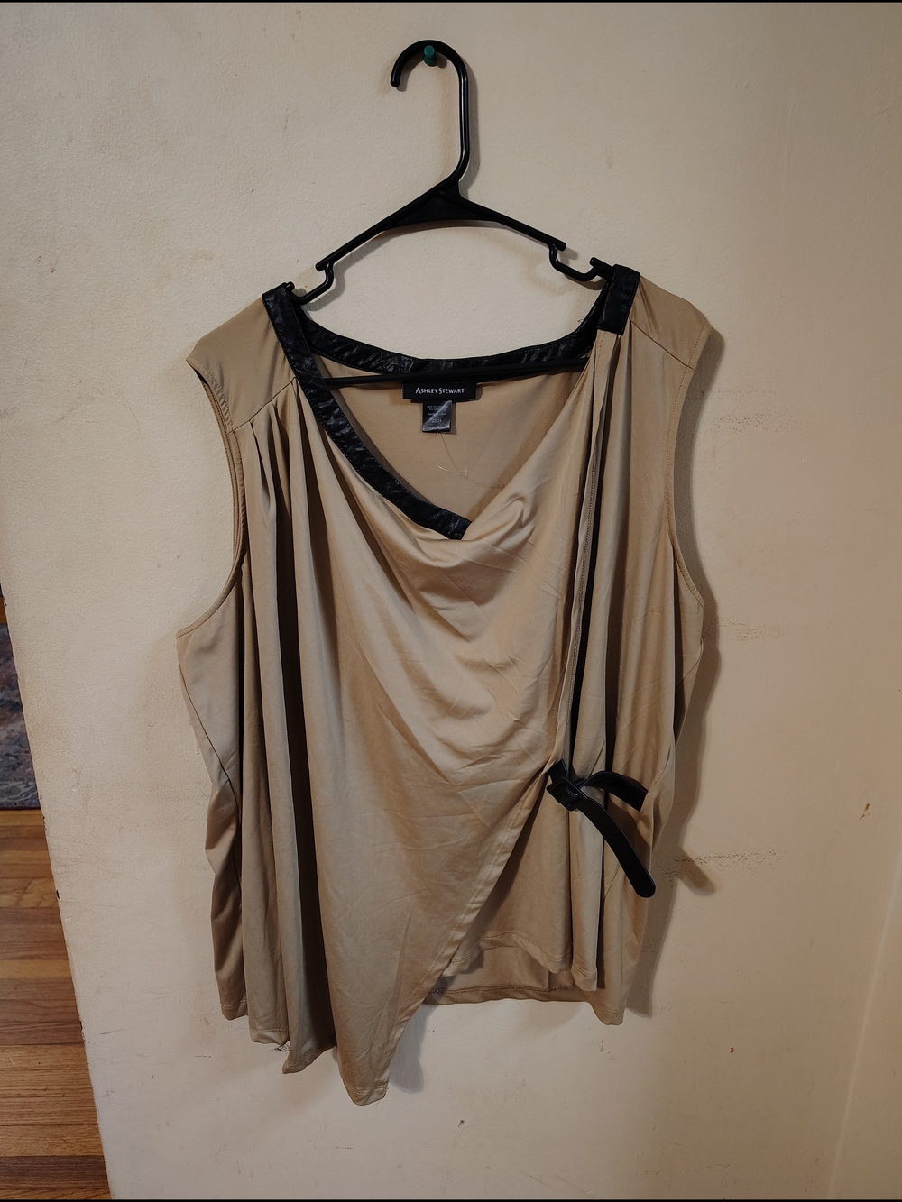 Ashley Stewart Taupe Sleeveless Drape Tunic with Black Trim-2XL